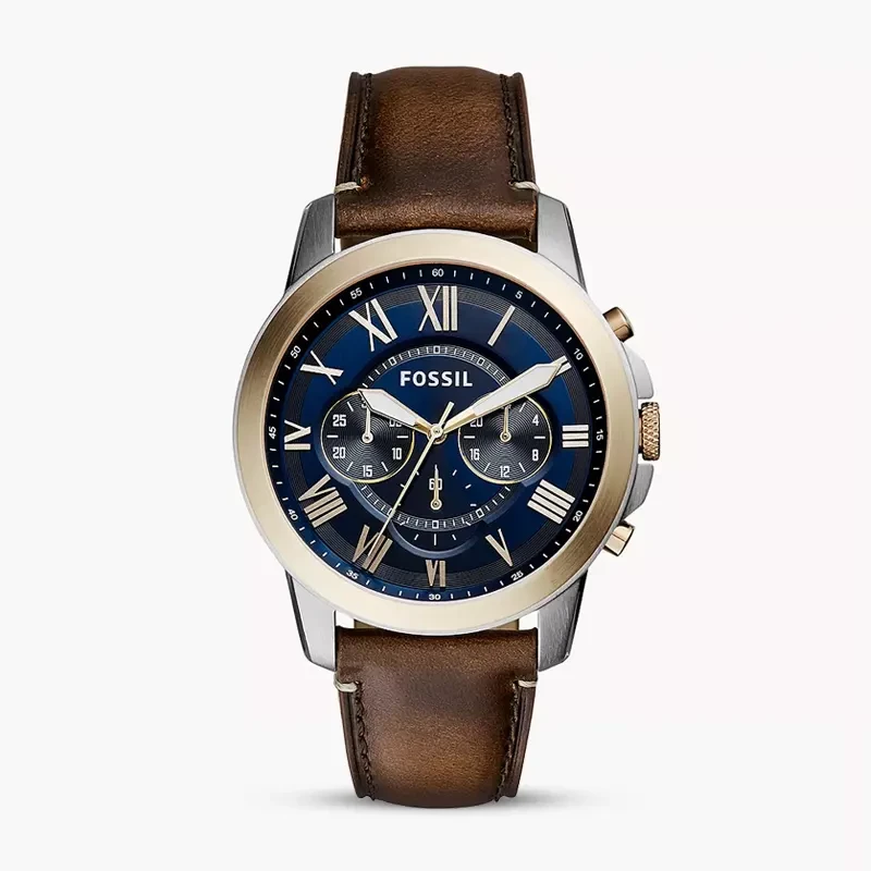 Fossil Grant Chronograph Blue Dial Brown Strap Men's Watch | FS5150